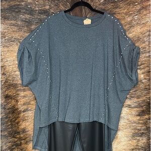 Studded Short Sleeve Boxy High Low Shirt